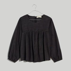 Madewell | Denim Chambray Shirred Swing Shirt in Lunar Wash Distressed Black xxs